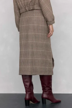 Pedro del Hierro Saias-Saia midi xadrez com folho desfiado Marrom