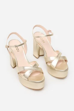 Lodi Calçado De Couro-Sandália salto Dourado