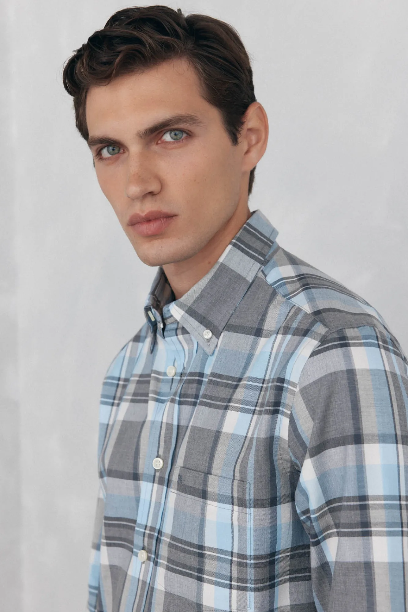 Pedro del Hierro Camisas-Sarja xadrez suave Cizento