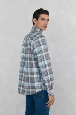 Pedro del Hierro Camisas-Sarja xadrez suave Cizento