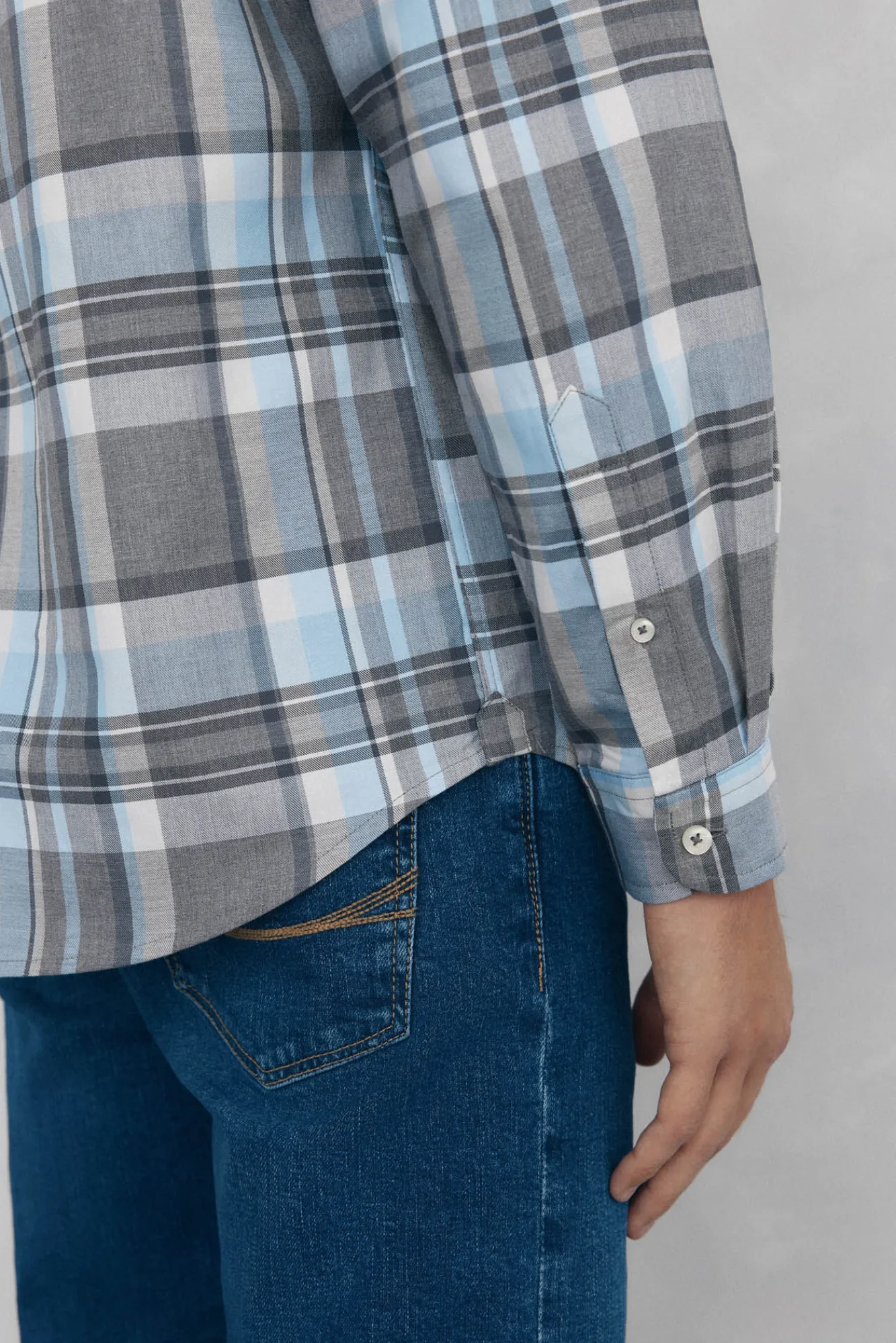 Pedro del Hierro Camisas-Sarja xadrez suave Cizento