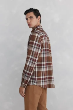 Pedro del Hierro Camisas-Sarja xadrez suave Bordeaux