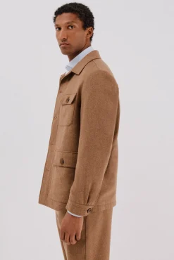 Cortefiel Camisas|Casacos-Sobrecamisa de lã de camelo Castanho