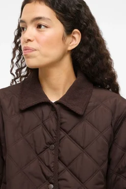 Vila Sobretudos|Casacos-Sobretudo acolchoado acolchoado com gola de veludo cotelê Castanho