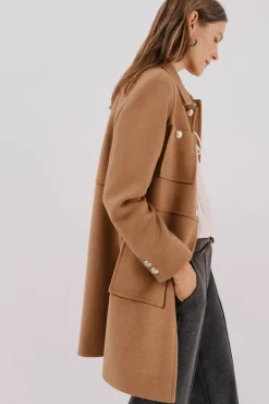 Cortefiel Casacos-Sobretudo com botões dourados Tostado