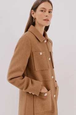 Cortefiel Casacos-Sobretudo com botões dourados Tostado