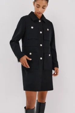 Cortefiel Casacos-Sobretudo com botões dourados Preto