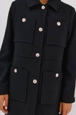 Cortefiel Casacos-Sobretudo com botões dourados Preto
