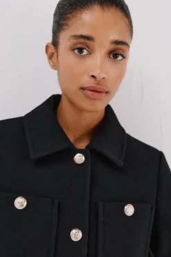 Cortefiel Casacos-Sobretudo com botões dourados Preto