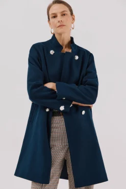 Cortefiel Casacos-Sobretudo com botões dourados Azul