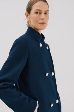 Cortefiel Casacos-Sobretudo com botões dourados Azul