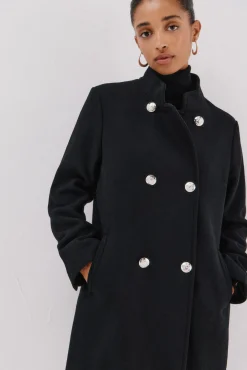 Cortefiel Casacos-Sobretudo com botões dourados Preto