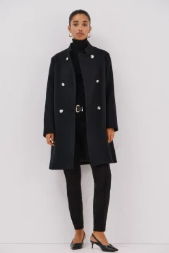 Cortefiel Casacos-Sobretudo com botões dourados Preto