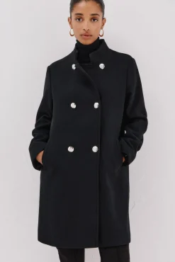 Cortefiel Casacos-Sobretudo com botões dourados Preto