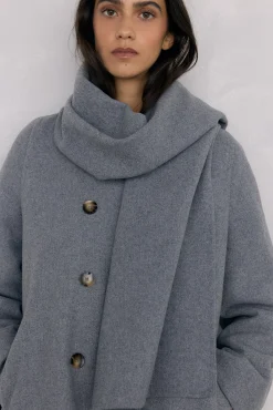 Pedro del Hierro Casacos-Sobretudo com cachecol Cizento