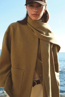 Cortefiel Casacos-Sobretudo com cachecol removível Amarelo