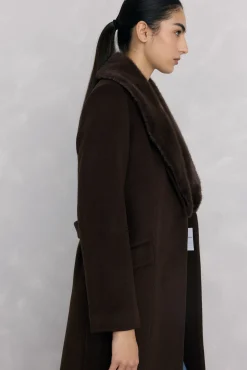 Pedro del Hierro Casacos-Sobretudo com gola de pele Marrom