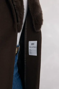 Pedro del Hierro Casacos-Sobretudo com gola de pele Marrom