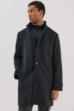 Cortefiel Sobretudos-Sobretudo com gola tira estruturada Cinzento