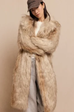 Slowlove Casacos-Sobretudo comprido efeito pelo Tostado