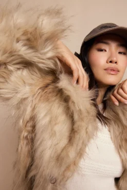 Slowlove Casacos-Sobretudo comprido efeito pelo Tostado