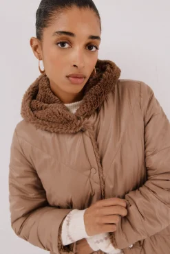 Cortefiel Casacos|Acolchoados E Agasalhos-Sobretudo comprido reversível efeito pelo Tostado