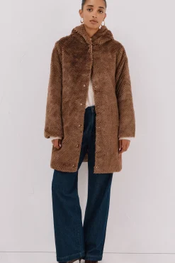 Cortefiel Casacos|Acolchoados E Agasalhos-Sobretudo comprido reversível efeito pelo Tostado