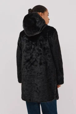 Cortefiel Casacos|Acolchoados E Agasalhos-Sobretudo comprido reversível efeito pelo Preto