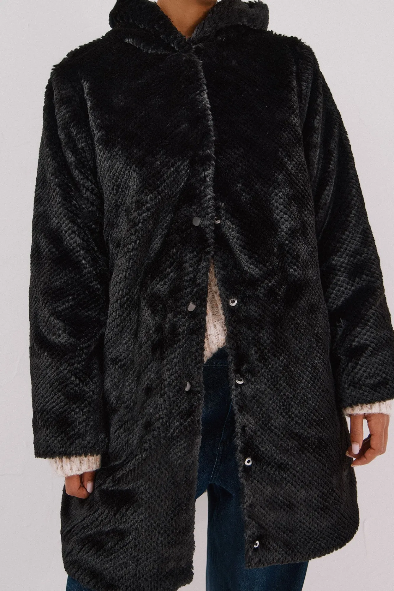 Cortefiel Casacos|Acolchoados E Agasalhos-Sobretudo comprido reversível efeito pelo Preto