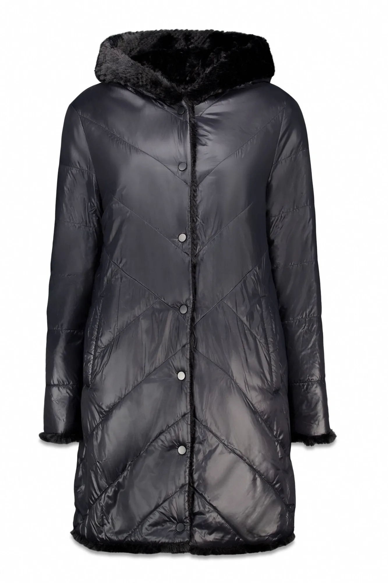 Cortefiel Casacos|Acolchoados E Agasalhos-Sobretudo comprido reversível efeito pelo Preto