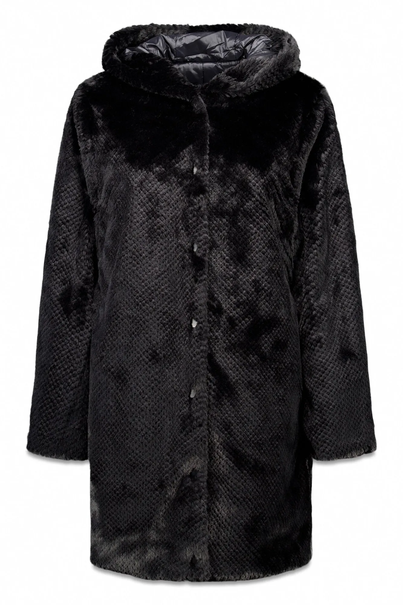 Cortefiel Casacos|Acolchoados E Agasalhos-Sobretudo comprido reversível efeito pelo Preto