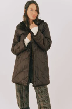 Cortefiel Casacos|Acolchoados E Agasalhos-Sobretudo comprido reversível efeito pelo Castanho