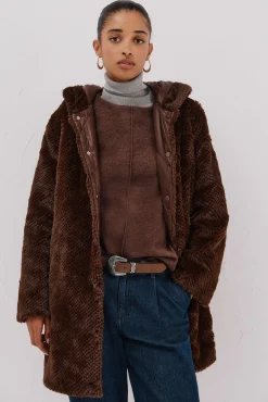 Cortefiel Casacos|Acolchoados E Agasalhos-Sobretudo comprido reversível efeito pelo Castanho