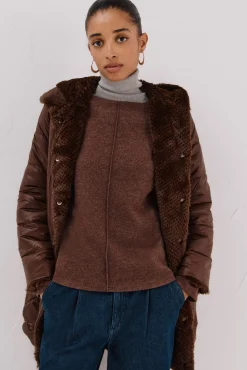 Cortefiel Casacos|Acolchoados E Agasalhos-Sobretudo comprido reversível efeito pelo Castanho