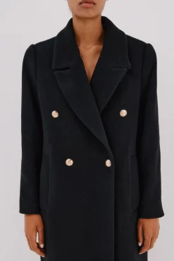 Cortefiel Casacos-Sobretudo comprido tecido italiano Preto