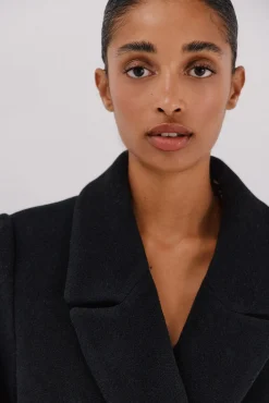 Cortefiel Casacos-Sobretudo comprido tecido italiano Preto