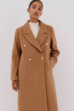 Cortefiel Casacos-Sobretudo comprido tecido italiano Tostado