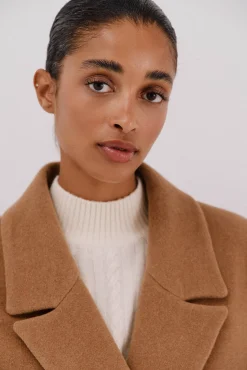 Cortefiel Casacos-Sobretudo comprido tecido italiano Tostado