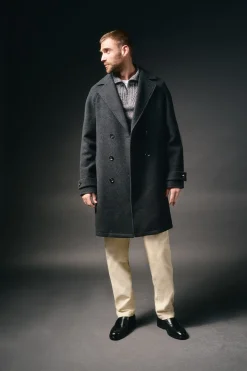 OOTO Sobretudos-Sobretudo cruzado de lã Cinzento