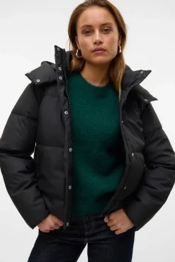 Vero Moda Casacos|Acolchoados E Agasalhos-Sobretudo curto acolchoado encerado Preto
