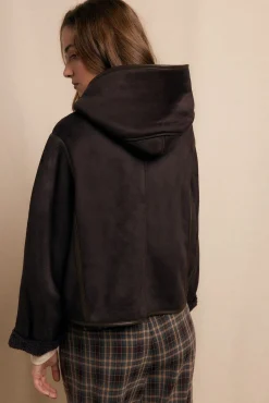 Slowlove Casacos-Sobretudo curto com efeito dupla face e capuz Castanho