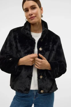 Vero Moda Sobretudos|Casacos-Sobretudo curto com efeito de pelo Preto