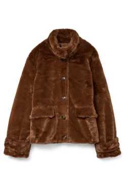 Vero Moda Sobretudos|Casacos-Sobretudo curto com efeito de pelo Castanho