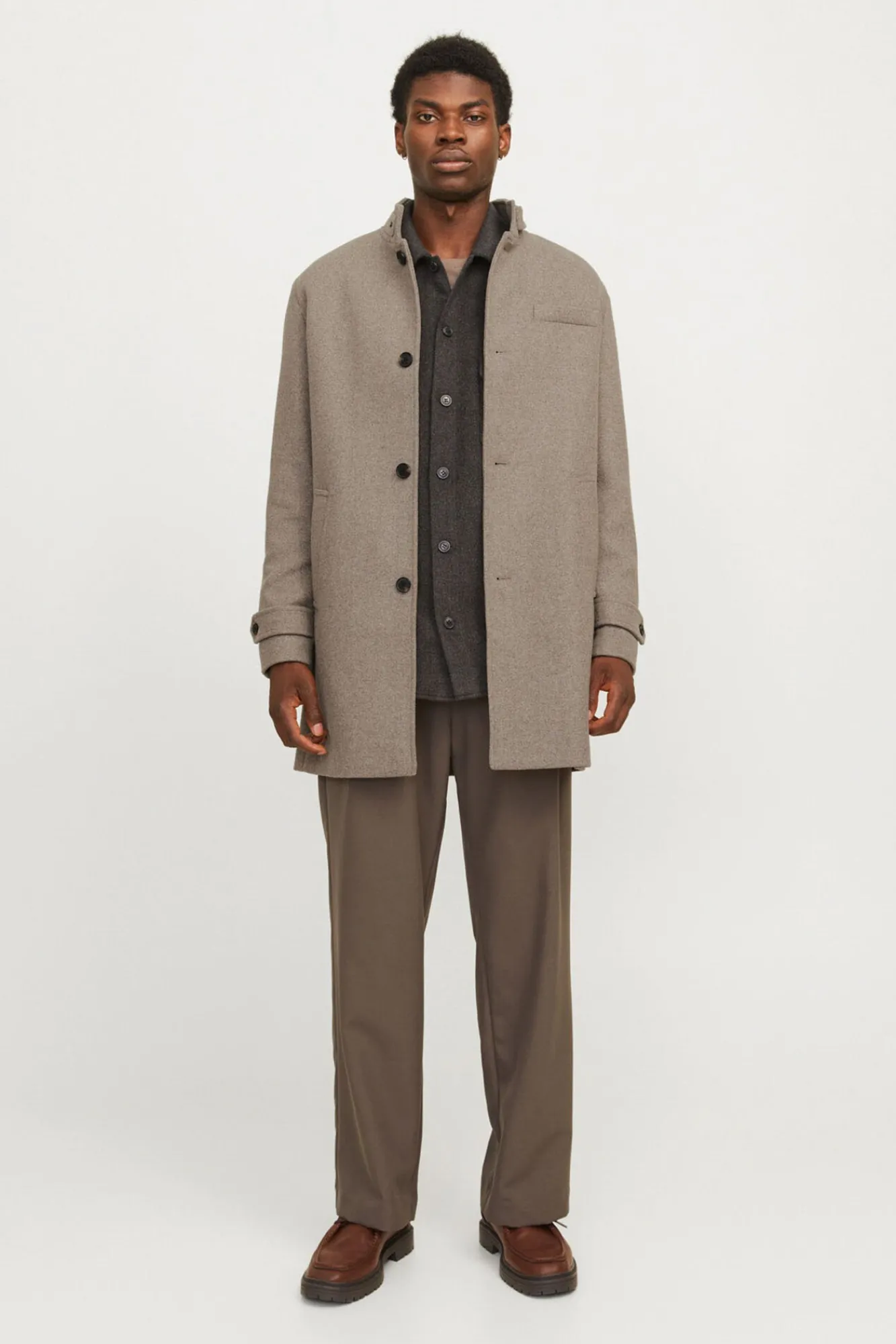 Jack & Jones Sobretudos-Sobretudo curto de lã com gola alta Tostado