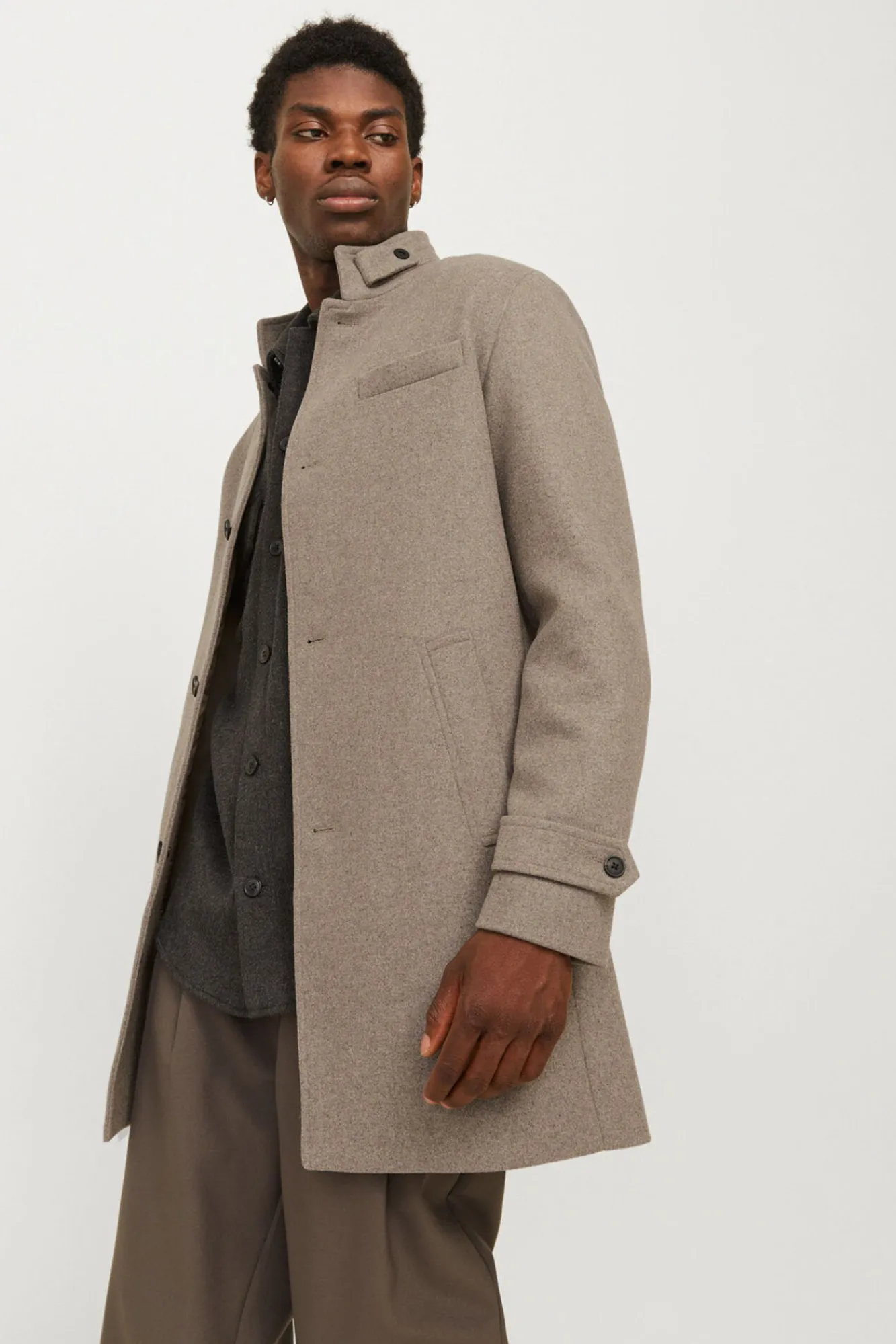 Jack & Jones Sobretudos-Sobretudo curto de lã com gola alta Tostado