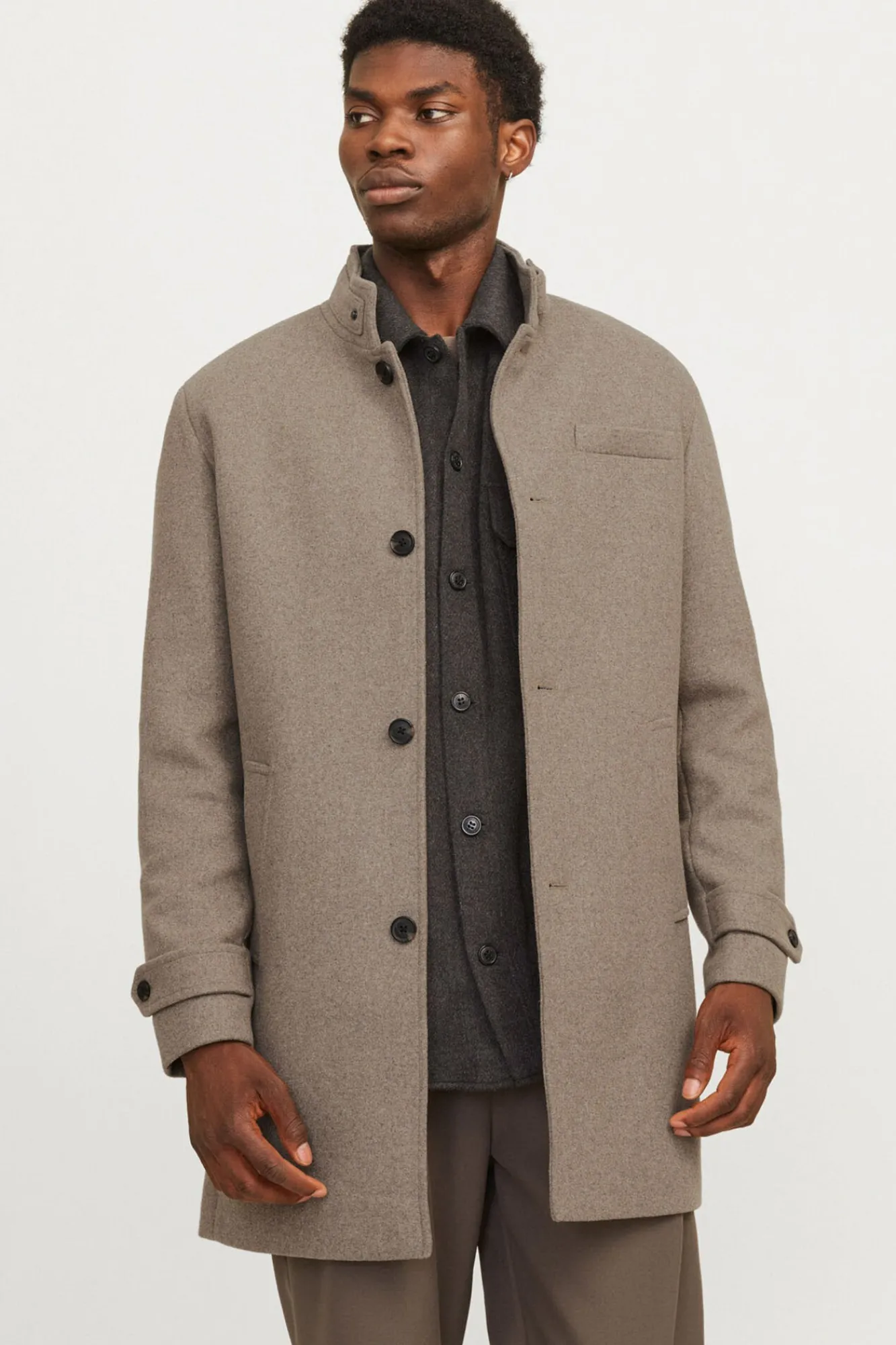 Jack & Jones Sobretudos-Sobretudo curto de lã com gola alta Tostado