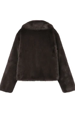 Grace & Mila Sobretudos|Casacos-Sobretudo curto de pele sintética marrom chocolate Castanho