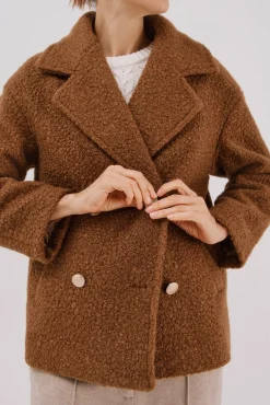 Cortefiel Casacos-Sobretudo curto de tecido macia Castanho