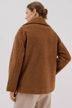 Cortefiel Casacos-Sobretudo curto de tecido macia Castanho