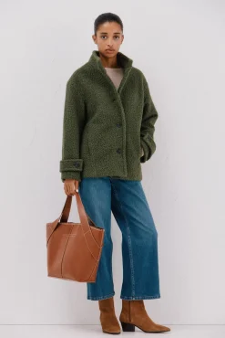 Cortefiel Casacos-Sobretudo curto de tecido macia Verde